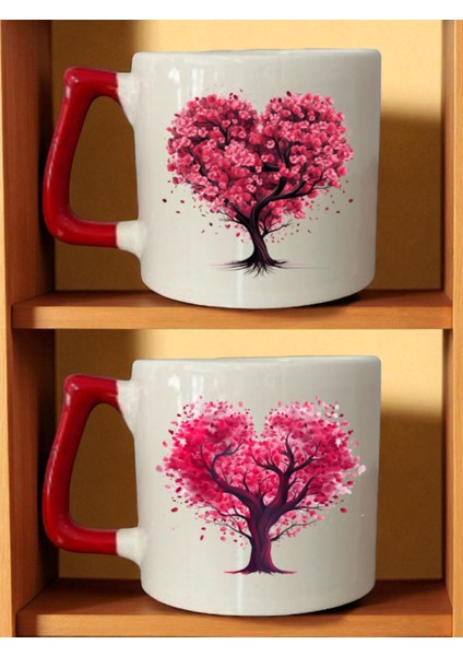Kalp Ağacı Baskılı 2'li Kupa Bardak - Düğün Hediyesi, Yenidoğan Hediyelik, Kadın Öğretmen Hediye