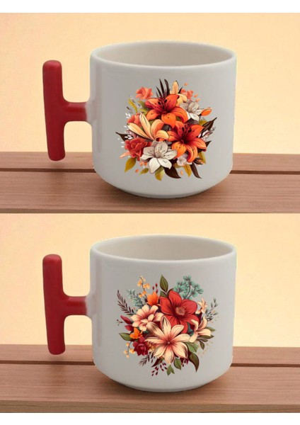 Çiçekli Baskılı Latte Bardağı - Hediye Kutusu Ürünleri, Hediye Kutusu Eşyaları