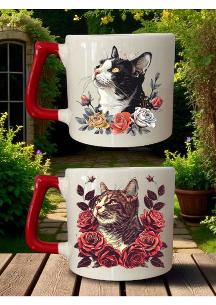 Çiçekler Içinde Kedi Kahve Bardağı - Anneler Günü Hediyesi, Doğum Günü Hediyelikleri