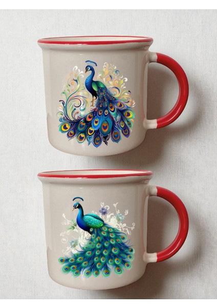 Renkli Tavus Kuşu 2'li Ağzı Kırmızı Bardak - Kız Çocuk Doğum Günü Hediyesi, Anneler Için Hediyeler