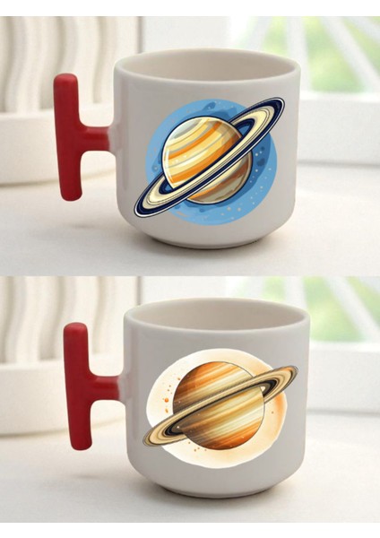 Satürn Görselli 2'li Latte Bardağı - Tıp Bayramı Hediyeleri, Ofis Için Hediye
