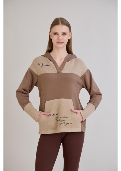 Kanguru Cepli Triko Garnili Kapüşonlu Sweatshirt