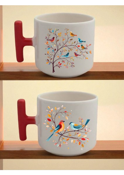 Dalda Kuşlar Baskılı Latte Bardağı - Bebek Hediyelikleri, Yeni Yıl Hediyeleri, Arkadaşa Hediye