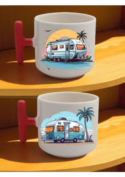 Karavan ve Doğa Baskılı Latte Kupası - Erkek Doğum Günü Hediyesi, Anneye Hediye, Ofis Hediyeleri