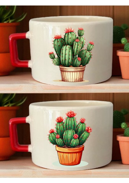 Kaktüs 2'li Kahve Fincanı - Doğum Günü Hediyesi , Erkeğe Yıldönümü Hediyesi