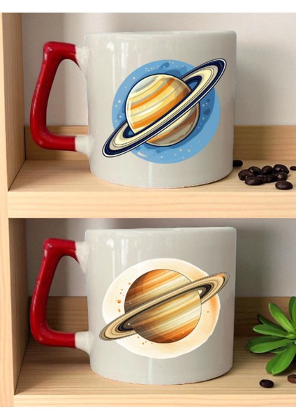 Satürn Görselli 2'li Kupa Bardak - Doğum Günü Hediyesi Sevgiliye, Yıldönümü Hediyesi Erkek