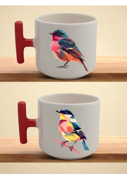 Renkli Kuş Baskılı Latte Bardağı - Bebek Hediyelikleri, Yeni Yıl Hediyeleri, Arkadaşa Hediye