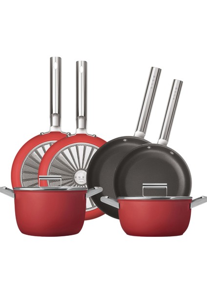 Cookware 50's Style Grande Kırmızı 6'lı Tencere&tava Seti