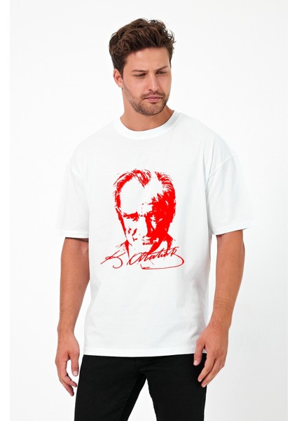 Erkek Bisiklet Yaka Kısa Kollu Atatürk Baskılı %100 Pamuk T-Shirt