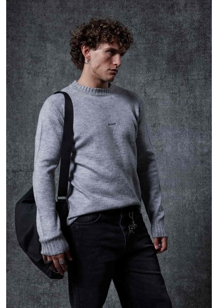 Erkek Regular Fit Bisiklet Yaka Kazak Gri modelleri