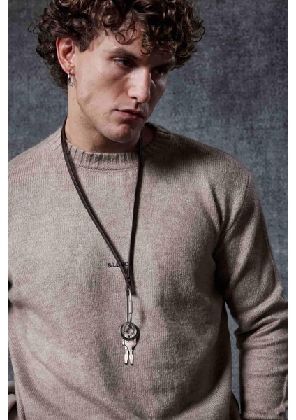 Erkek Regular Fit Bisiklet Yaka Kazak Taş Rengi fiyatları