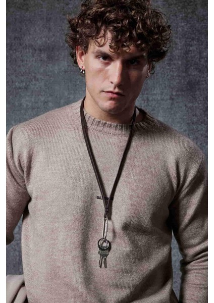 Erkek Regular Fit Bisiklet Yaka Kazak Taş Rengi fırsatları