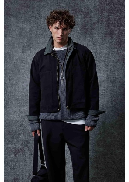 Erkek Ekose Detaylı Yıkamalı Relax Fit Ceket Siyah fiyatları