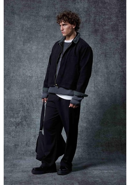 Erkek Ekose Detaylı Yıkamalı Relax Fit Ceket Siyah fırsatları