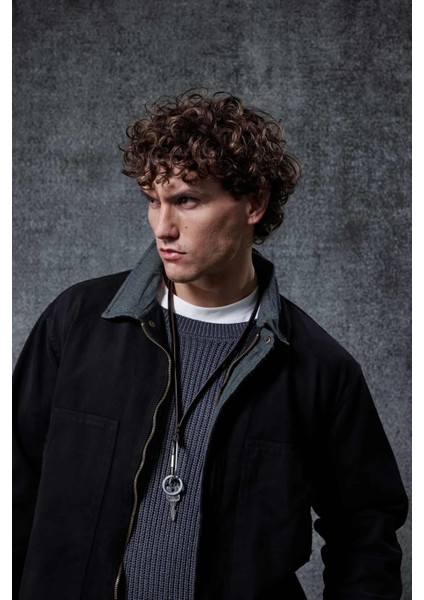 Erkek Ekose Detaylı Yıkamalı Relax Fit Ceket Siyah indirimleri