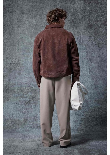 Erkek Boxy Fit Düğmeli Cepli Ceket Kahverengi indirimleri