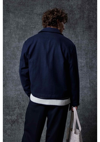 Erkek Oversize Ince Fermuarlı Ceket Lacivert indirimleri