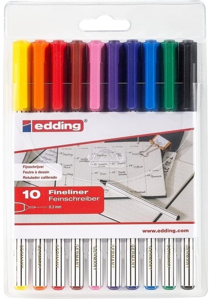 Edding 10 Renk Karışık Fineliner Ofis Kalemi
