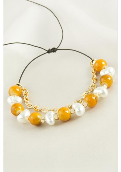 Sepetim Inci Boncuk Zincirli Bileklik-Sarı fiyatları