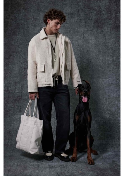 Erkek Boxy Fit Rahat Kesim Desenli Ceket Bej fiyatları