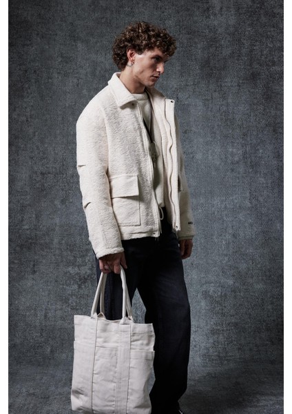 Erkek Boxy Fit Rahat Kesim Desenli Ceket Bej indirimleri