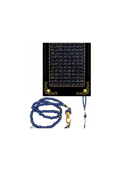 Namaz Tesbihi Vavlı 99'lu Cam Incili Esma'ul Hüsna Dua Kartı Ile Lacivert Renk Hediyelik