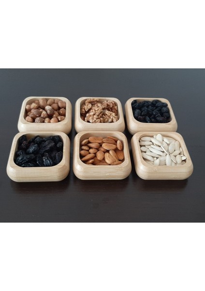 6 Adet Bambu Çerez Ikram Kasesi Kuruyemiş Sunum Tabağı- Kare