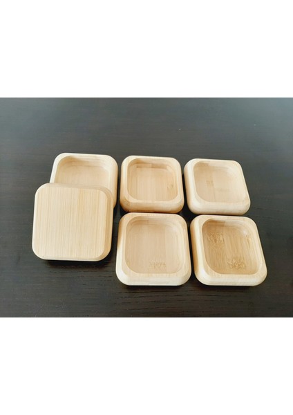 6 Adet Bambu Çerez Ikram Kasesi Kuruyemiş Sunum Tabağı- Kare modelleri