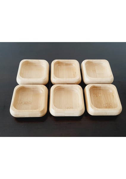 6 Adet Bambu Çerez Ikram Kasesi Kuruyemiş Sunum Tabağı- Kare indirimleri