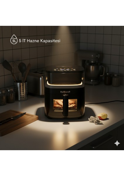 Robwell RX05 Yeni Nesil 5Lt Renkli Menü 10 Pişirme mod Ayarlı Akıllı Sesli Uyarı air Fryer