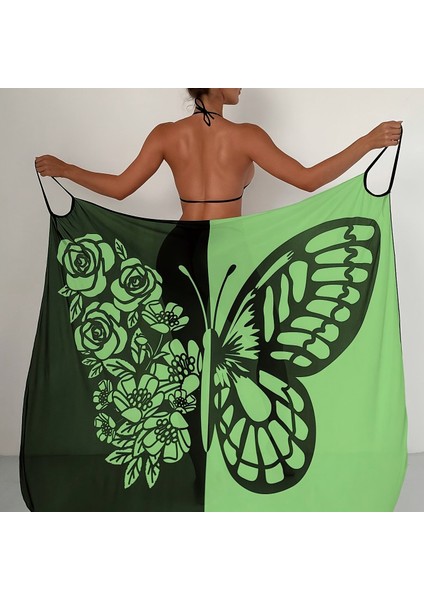Tcherchı Boho Chic Hafif Yarı Transparan Çiçek Renk Bloklu Wrap Plaj Elbisesi (Yurt Dışından)