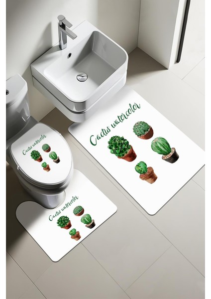 Modern Desenli 3'lü Banyo Paspas Takımı – Yıkanabilir Kaymaz Tabanlı Klozet Takımı KLZ0019