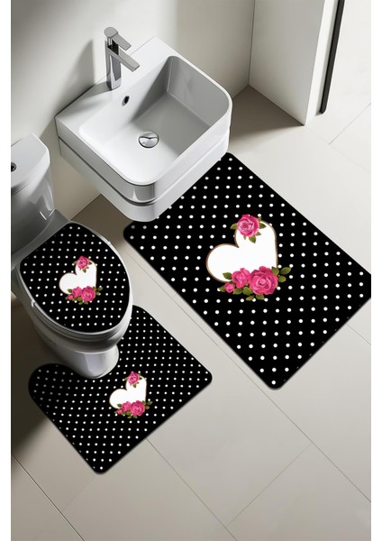Modern Desenli 3'lü Banyo Paspas Takımı – Yıkanabilir Kaymaz Tabanlı Klozet Takımı KLZ0031