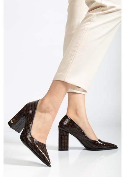Suins Premium Kevin Model Kadın Kalın Topuklu Kroko Stiletto Ayakkabı fırsatları