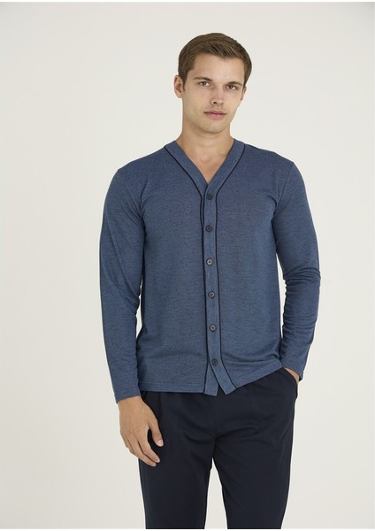 Jakarlı Penye Önden Düğmeli Gömlek Erkek Pijama Takım