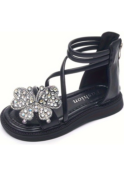 Tcherchı Kızlar Için Trendy Sevimli Rhinestone Kelebek Burnu Açık Sandalet, Yaz Için Nefes Alabilen Hafif Sandalet (Yurt Dışından)