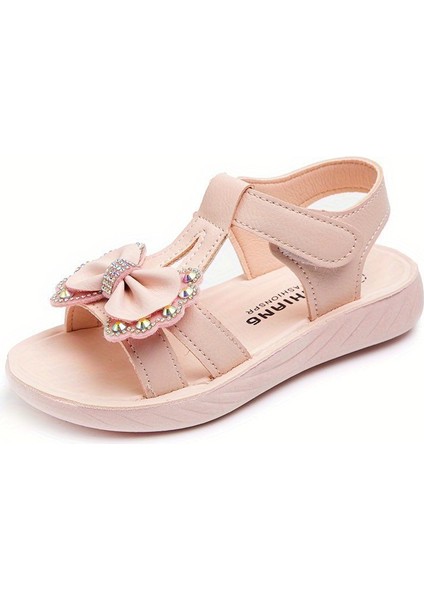 Tcherchı Kızlar Trendy Fiyonklu T-Kayışlı Sandalet, Çocuk Günlük Burnu Açık Kaymaz Düz Sandalet (Yurt Dışından)