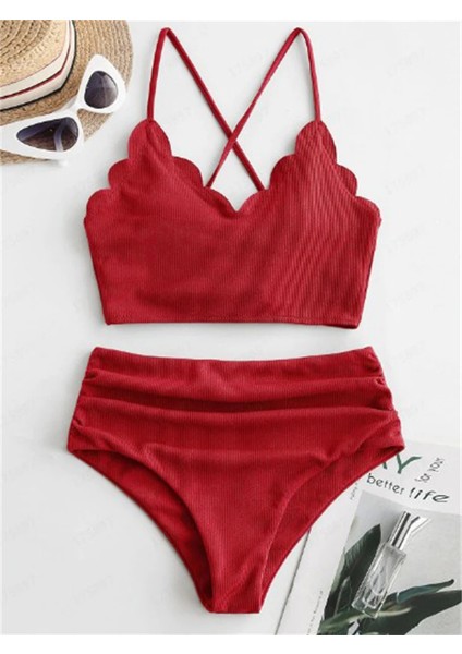 Tcherchı Bikini Kadın Mayo Katı Nervürlü Sling Bikini Seti (Yurt Dışından)