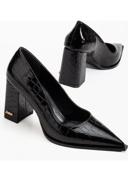 Suins Premium Kevin Model Kadın Kalın Topuklu Kroko Stiletto Ayakkabı