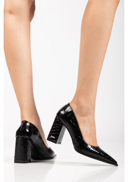 Suins Premium Kevin Model Kadın Kalın Topuklu Kroko Stiletto Ayakkabı modelleri