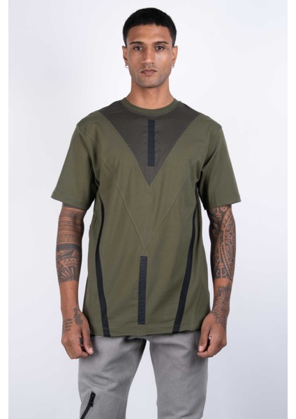 Erkek Kısa Kollu Haki Renkli, Poplin Garnili, Baskılı, Regular Fit Örme T-Shirt