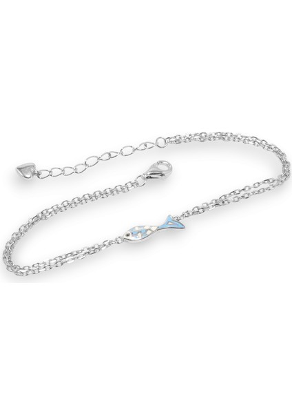 925 Ayar Gümüş Mavi Mine Balık Figürlü Çift Zincirli Kadın Bileklik fiyatları