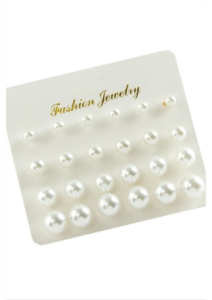 Sepetim Kartlı Inci Küpe 24 Adet-Beyaz