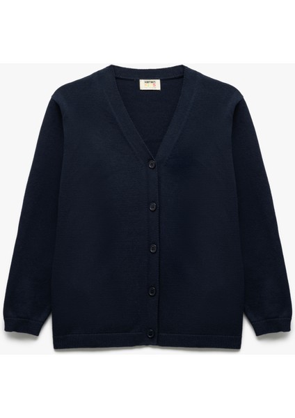 Uzun Kollu Düğmeli Cepli V Yaka Triko Okul Hırkası