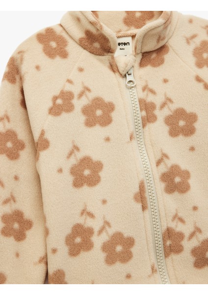 Dik Yaka Uzun Kollu Fermuarlı Çiçekli Polar Sweatshirt modelleri