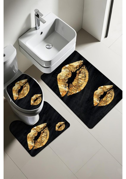 Modern Desenli 3'lü Banyo Paspas Takımı – Yıkanabilir Kaymaz Tabanlı Klozet Takımı KLZ0029