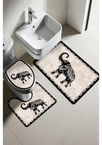 Modern Desenli 3'lü Banyo Paspas Takımı – Yıkanabilir Kaymaz Tabanlı Klozet Takımı KLZ0030
