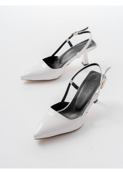 ST-002 Beyaz Rugan Günlük 7 cm Topuklu Bayan Ayakkabı modelleri