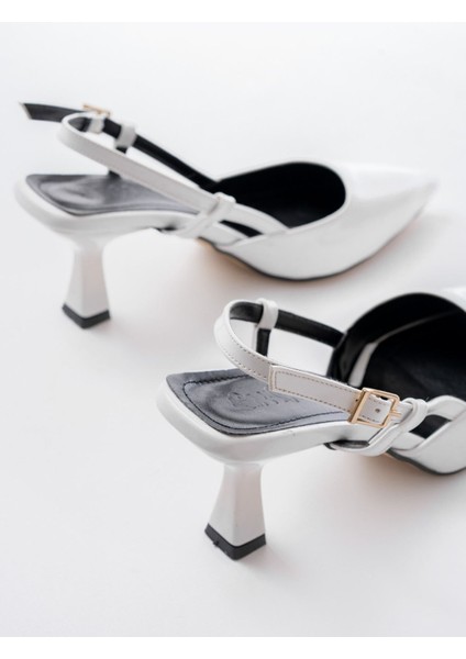 ST-002 Beyaz Rugan Günlük 7 cm Topuklu Bayan Ayakkabı indirimleri