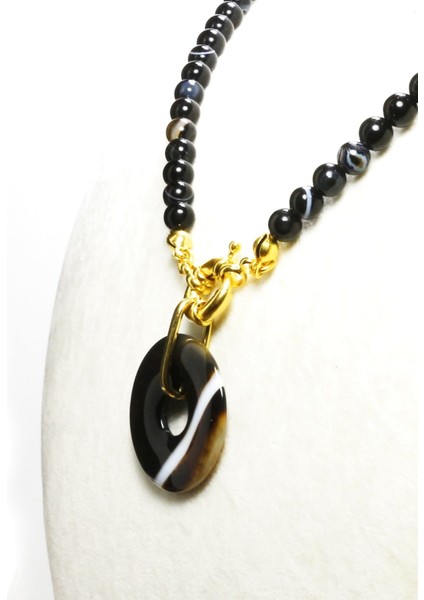 Özel Tasarım Akik Taşı Doğal Taşlı Kadın Kolye | Gerçek Altın Kaplama Kolye fiyatları